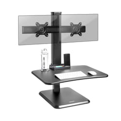 Duronic DM05D15 Sit-Stand Workstation, 65x51cm Desk Platform, Height Adjustable Desktop 7-44cm, Ergonomic Desktop Converter, 2x Monitor Mounts (black)