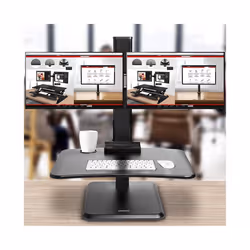 Duronic DM05D15 Sit-Stand Workstation, 65x51cm Desk Platform, Height Adjustable Desktop 7-44cm, Ergonomic Desktop Converter, 2x Monitor Mounts (black)