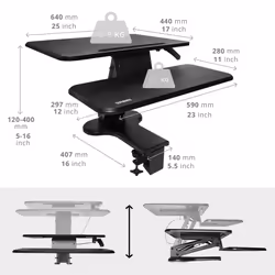 Duronic DM05D13 Sit-Stand Workstation, 64x44cm Desk Platform, Height Adjustable Desktop 12-40cm, Ergonomic Desktop Table Converter with Clamp (black)