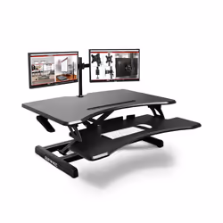 Duronic DM05D16 Sit-Stand Workstation, 77x50cm Desk Platform, Height Adjustable Desktop 12-43cm, Ergonomic Desktop Table Conv ...
