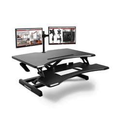 Duronic DM05D16 Sit-Stand Workstation, 77x50cm Desk Platform, Height Adjustable Desktop 12-43cm, Ergonomic Desktop Table Converter (black)