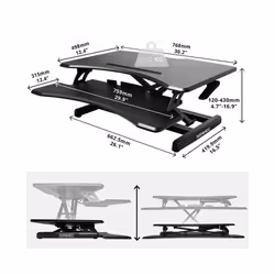Duronic DM05D16 Sit-Stand Workstation, 77x50cm Desk Platform, Height Adjustable Desktop 12-43cm, Ergonomic Desktop Table Converter (black)