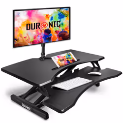 Duronic DM05D17 Sit-Stand Workstation, 82x45cm Desk Platform, Height Adjustable Desktop 12-49cm, Ergonomic Desktop Table Conv ...