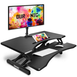 Duronic DM05D17 Sit-Stand Workstation, 82x45cm Desk Platform, Height Adjustable Desktop 12-49cm, Ergonomic Desktop Table Converter (black)