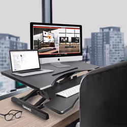 Duronic DM05D17 Sit-Stand Workstation, 82x45cm Desk Platform, Height Adjustable Desktop 12-49cm, Ergonomic Desktop Table Converter (black)