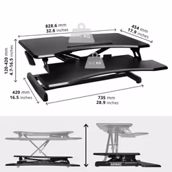 Duronic DM05D17 Sit-Stand Workstation, 82x45cm Desk Platform, Height Adjustable Desktop 12-49cm, Ergonomic Desktop Table Converter (black)