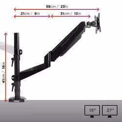 Duronic DMG52 Dual Monitor Stand for Two 15-27â PC Screens, VESA, Twin Full Motion Gas Powered Arms, Adjustable Height/Tilt/Swivel/Rotation (Black)