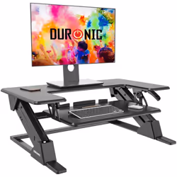 Duronic DM05D21 Sit-Stand Workstation, 92x52cm Desk Platform, Height Adjustable Desktop 13-49cm, Ergonomic Desktop Table Conv ...
