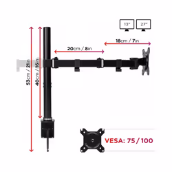 Duronic DM152 Dual Monitor Stand for Two 13-27â PC Screens Up to 8KG, VESA Bracket, Ergonomic Arm, Adjustable Height/Tilt/Swivel/Rotation (Black)