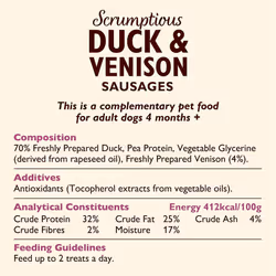 Lily's Kitchen Scrumptious Duck and Venison Sausages Dog Treat (8 x 70 g)