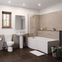 P Shaped Bathroom Suite LH Showerbath Screen Close Coupled Toilet Pedestal Basin