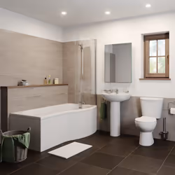 RH P Shaped Bathroom Suite Showerbath Screen Close Coupled Toilet Basin Pedestal