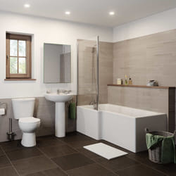 Bathroom Suite Close Coupled Toilet Basin Pedestal L Shaped LH Showerbath Screen