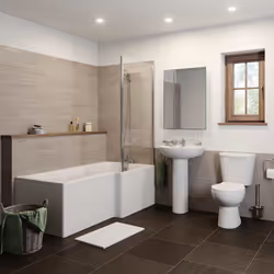 Bathroom Suite Close Coupled Toilet Basin Pedestal L Shaped RH Showerbath Screen