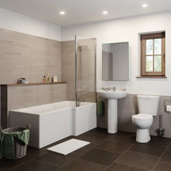 Bathroom Suite Close Coupled Toilet Basin Pedestal L Shaped RH Showerbath Screen