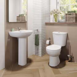 Bathroom Suite Close Coupled Toilet Basin Pedestal L Shaped RH Showerbath Screen