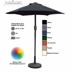 Parasol Aluminium Crank Full & Half Shade Umbrella - 2.5m, Black