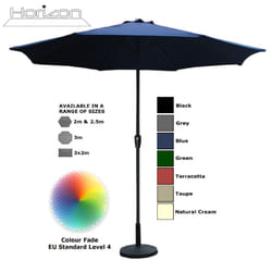 Parasol Aluminium Crank Full & Half Shade Umbrella - 3m, Blue