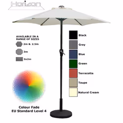 Parasol Aluminium Crank Full & Half Shade Umbrella - 2m, Natural Cream