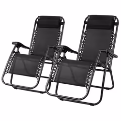 Set Of 2 Reclining Sun Loungers Gravity Folding Garden Chairs - Black