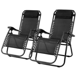 Set Of 2 Reclining Sun Loungers Gravity Folding Garden Chairs - Black