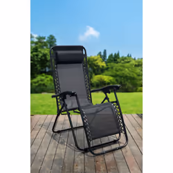 Set Of 2 Reclining Sun Loungers Gravity Folding Garden Chairs - Black