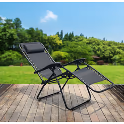 Set Of 2 Reclining Sun Loungers Gravity Folding Garden Chairs - Black