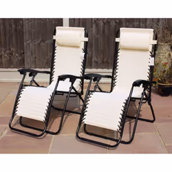 Set Of 2 Reclining Sun Loungers Gravity Folding Garden Chairs - Cream
