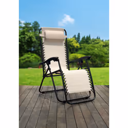 Set Of 2 Reclining Sun Loungers Gravity Folding Garden Chairs - Cream