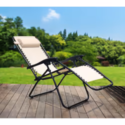 Set Of 2 Reclining Sun Loungers Gravity Folding Garden Chairs - Cream