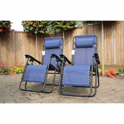 Set Of 2 Reclining Sun Loungers Gravity Folding Garden Chairs - Blue