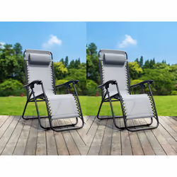Set Of 2 Reclining Sun Loungers Gravity Folding Garden Chairs - Grey