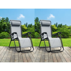 Set Of 2 Reclining Sun Loungers Gravity Folding Garden Chairs - Grey