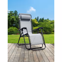 Set Of 2 Reclining Sun Loungers Gravity Folding Garden Chairs - Grey