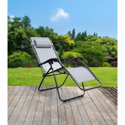 Set Of 2 Reclining Sun Loungers Gravity Folding Garden Chairs - Grey