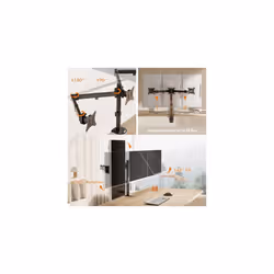 Triple Monitor Stand for 17-27" Screens, Three Screen Monitor Mount with Desk Clamp, Height Adjustable, Easy Assemble Stand with Full Tilt, Rotation &