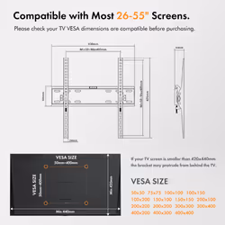 TV Wall Bracket for 26-55" Screens, TV Bracket with Spirit Level, Flat to Wall Mount with Tilt, 45kg Capacity, Max VESA: 400x400mm