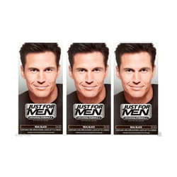 Just For Men Mens Shampoo Hair Colour Real Black H55 Permanent x3