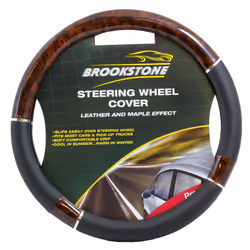 Steering Wheel Cover Black And Maple Wood Leather Look - Brand New