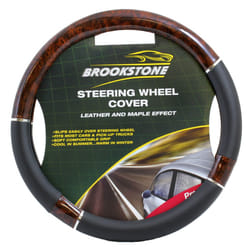 Steering Wheel Cover Black And Maple Wood Leather Look - Brand New