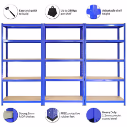 Heavy Duty T-Rax Steel Blue Racking Garage Shelving 5 Tier Shelves Racks Bays - Additional view 8