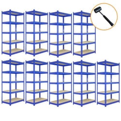 9 x Blue Racking Unit 5 Tier Garage Storage Warehouse Shelving 90 x 45 x 180cm