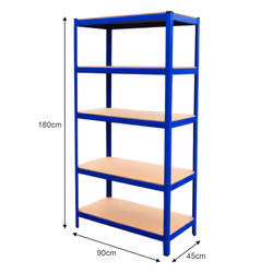9 x Blue Racking Unit 5 Tier Garage Storage Warehouse Shelving 90 x 45 x 180cm