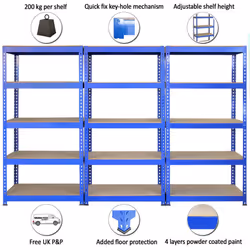 5 Racking Bays Garage Storage Shelves Warehouse Shelving Unit Steel Metal 5 Tier - Additional view 6