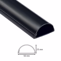 788.006UK Half Round TV Trunking | TV Cable Tidy | Decorative Cable Management, Cable Hider| Self-Adhesive Electrical Cable Trunking | 50mm (W) x 25mm
