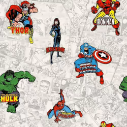 Muriva Marvel Avengers Comic Book Strip Heroes Wallpaper Thor Hulk Spiderman - 159503 Multi Grey White