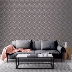 Indra Charcoal & Rose Gold Diamond Geometric Glitter Wallpaper Living Room Bedroom Wall Paper Rolls