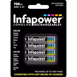Infapower AAA 700mAh, Rechargeable battery, AAA, Nickel-Metal Hydride (NiMH), 4 pc(s), 700 mAh, Multicolour