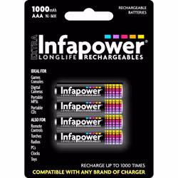 Infapower AAA 1000mAh, Rechargeable battery, AAA, Nickel-Metal Hydride (NiMH), 4 pc(s), 1000 mAh, Multicolour
