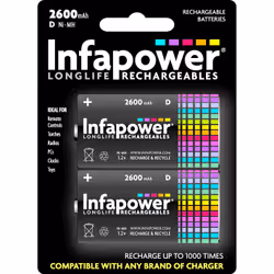 Infapower D 2600mAh, Rechargeable battery, D, Nickel-Metal Hydride (NiMH), 2 pc(s), 2600 mAh, Multicolour